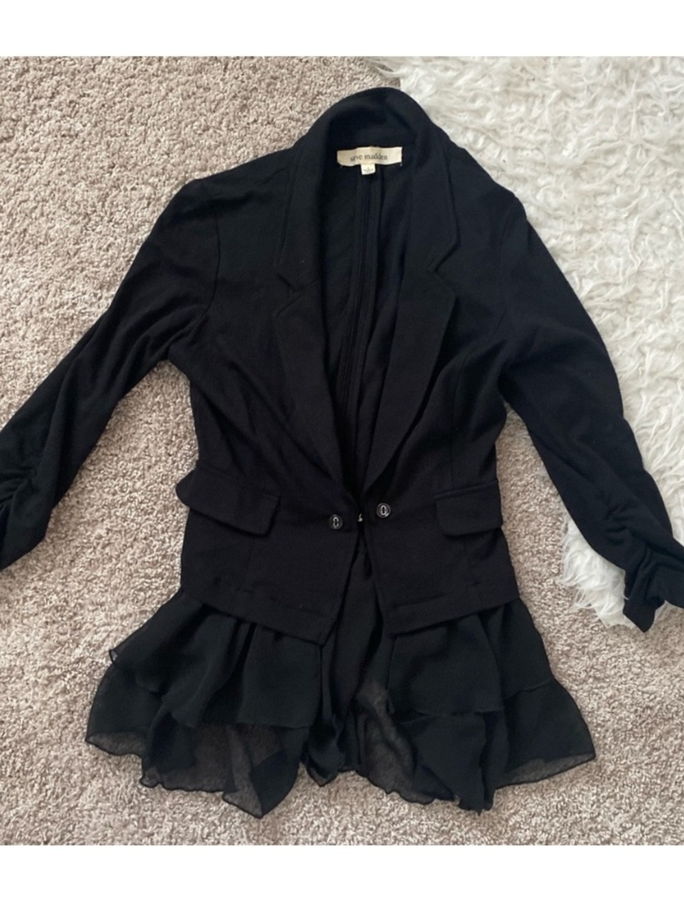 Steve Madden Black Ruffle Hem Blazer Jacket